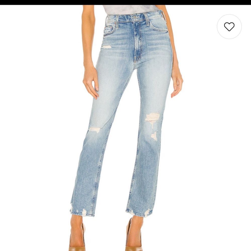 Mother Denim High waisted rider skimp 
Women's Light Blue Distressed Jeans